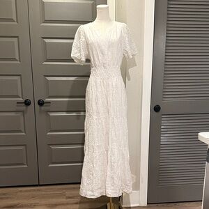 Elegant White Eyelet Maxi Dress